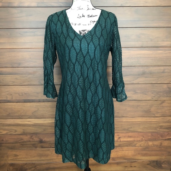 Long Sleeve Shift Lace Embroidered Green Dress